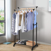 Black Adjustable Double Clothes Rail | Garment Hanging Stand On Wheels