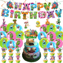 (SuitB) My Singing Monster Birthday Party Banner Balloon Cake Topper Decoration Articles