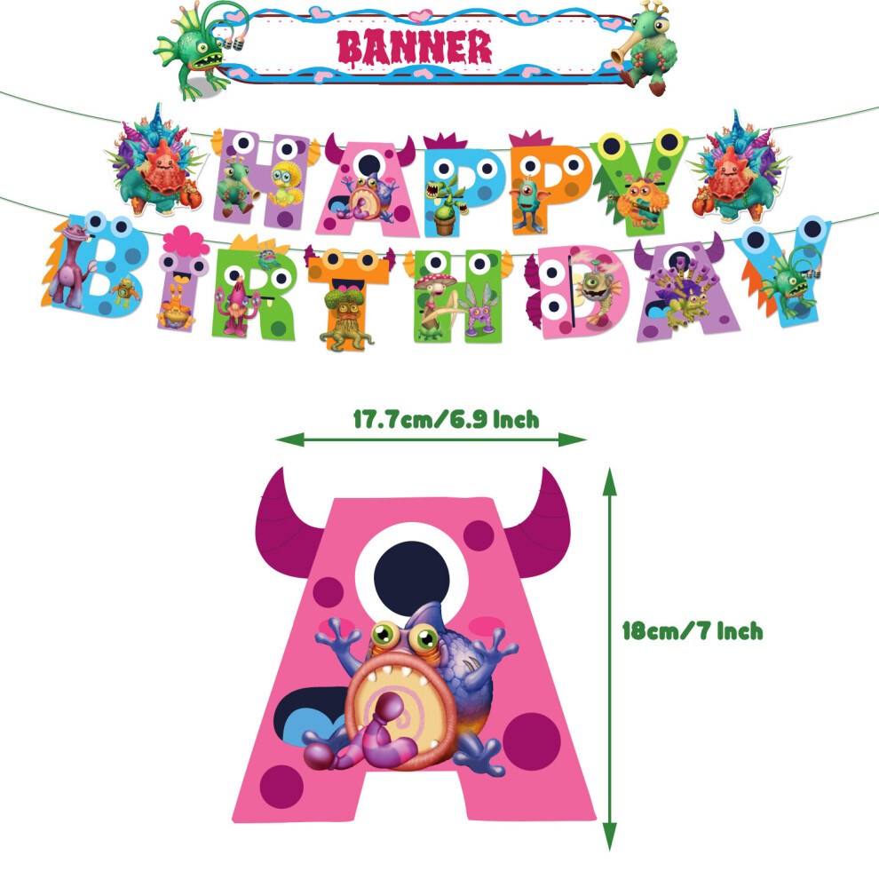 (Banner) My Singing Monster Birthday Party Banner Balloon Cake Topper Decoration Articles