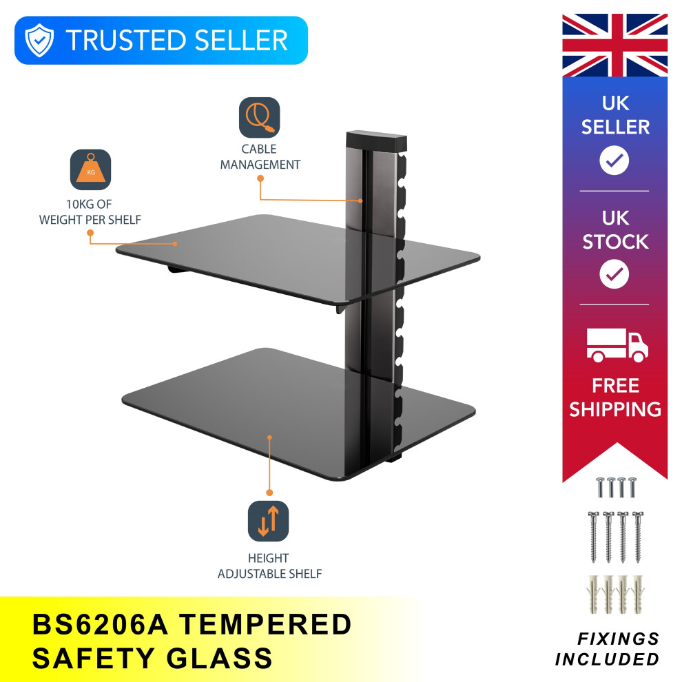 (2, Silver) Floating Shelf Tempered Glass 1/2/3 Tiers Mahara 5014117980914