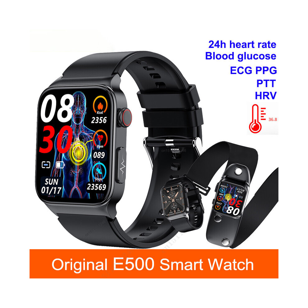 Blood Glucose Monitor Blood Pressure Body Temperature Smartwatch Black