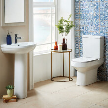 White Rimless Close Coupled WC Toilet Open Back Pan & Soft Close Seat | Luke