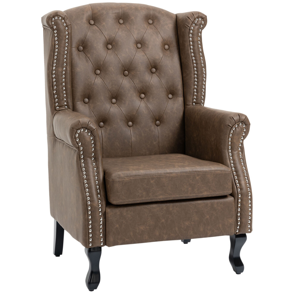 Homcom Chesterfield-Style Wing Back Armchair Tufted Accent Chair Brown