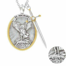 Catholic Patron The Archangel St Michael Pendant Necklace CZ Sword Lord Prayer