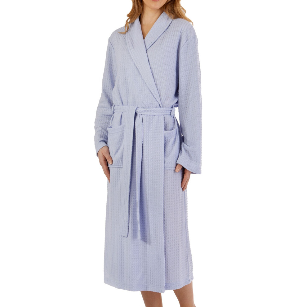 (Blue, Medium - UK 12/14) Slenderella Ladies Lightweight Waffle Shawl Collar Dressing Gown