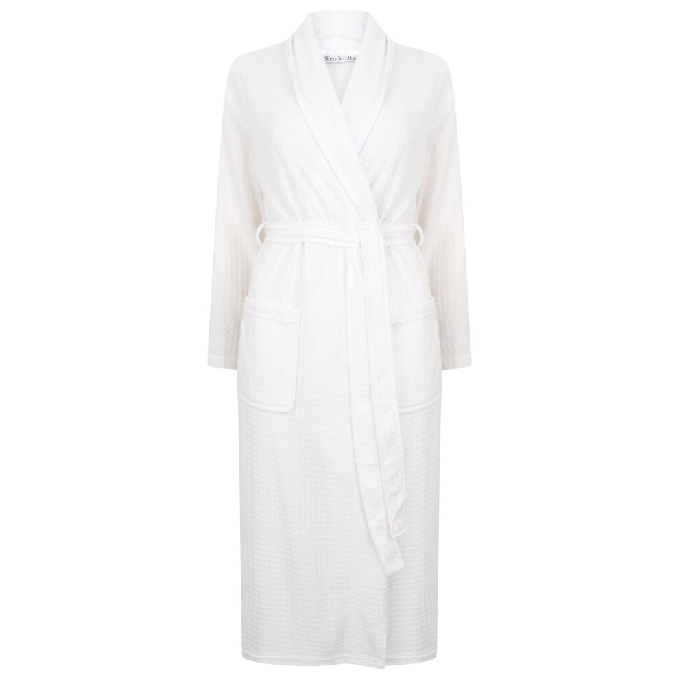 (White, Small - UK 10/12) Slenderella Ladies Lightweight Waffle Shawl Collar Dressing Gown