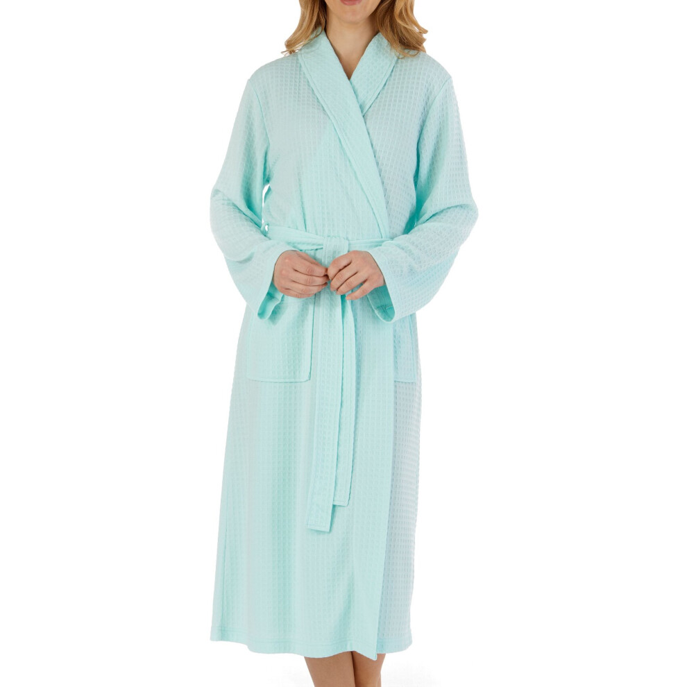 (Mint, Small - UK 10/12) Slenderella Ladies Lightweight Waffle Shawl Collar Dressing Gown