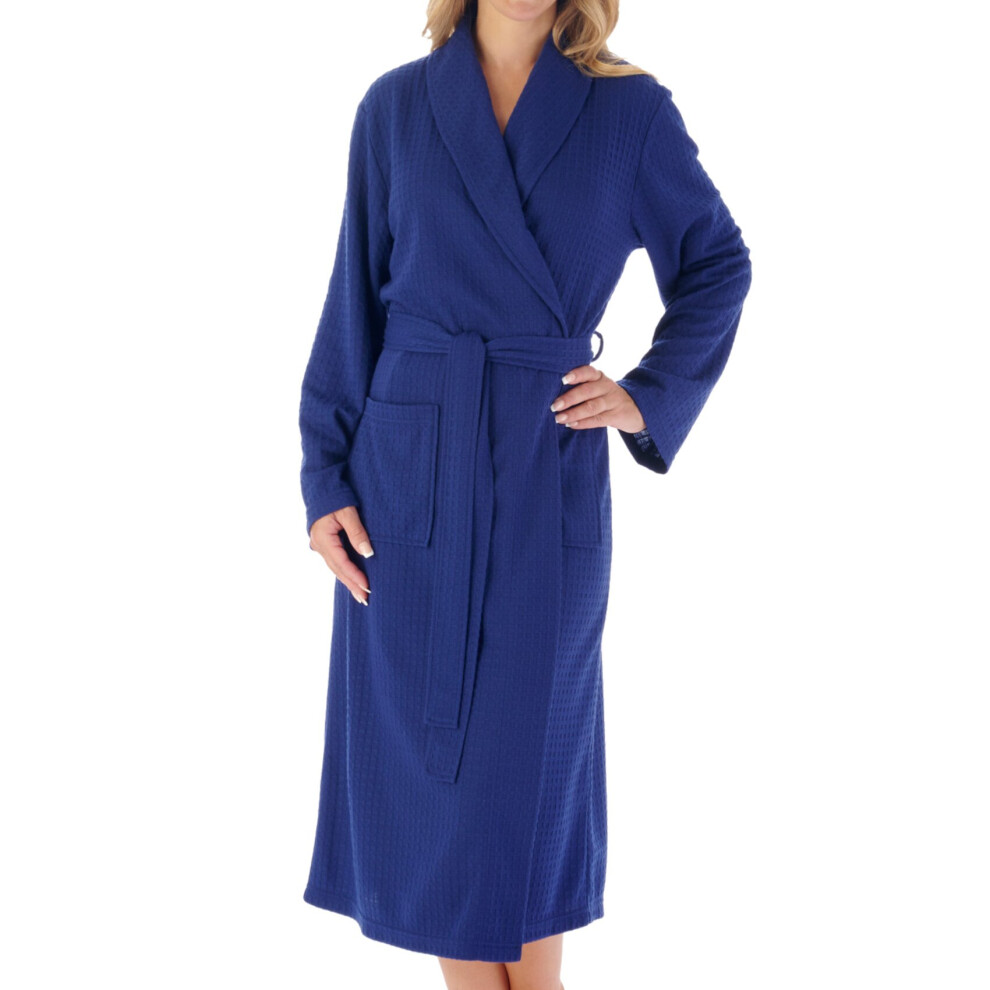 (Navy, Medium - UK 12/14) Slenderella Ladies Lightweight Waffle Shawl Collar Dressing Gown