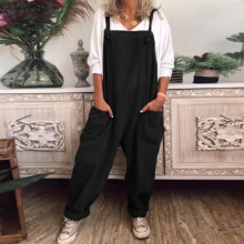 (Black, 3XL) Womens Sleeveless Solid Jumpsuit Dungaree Ladies Solid Loose Rompers Overalls