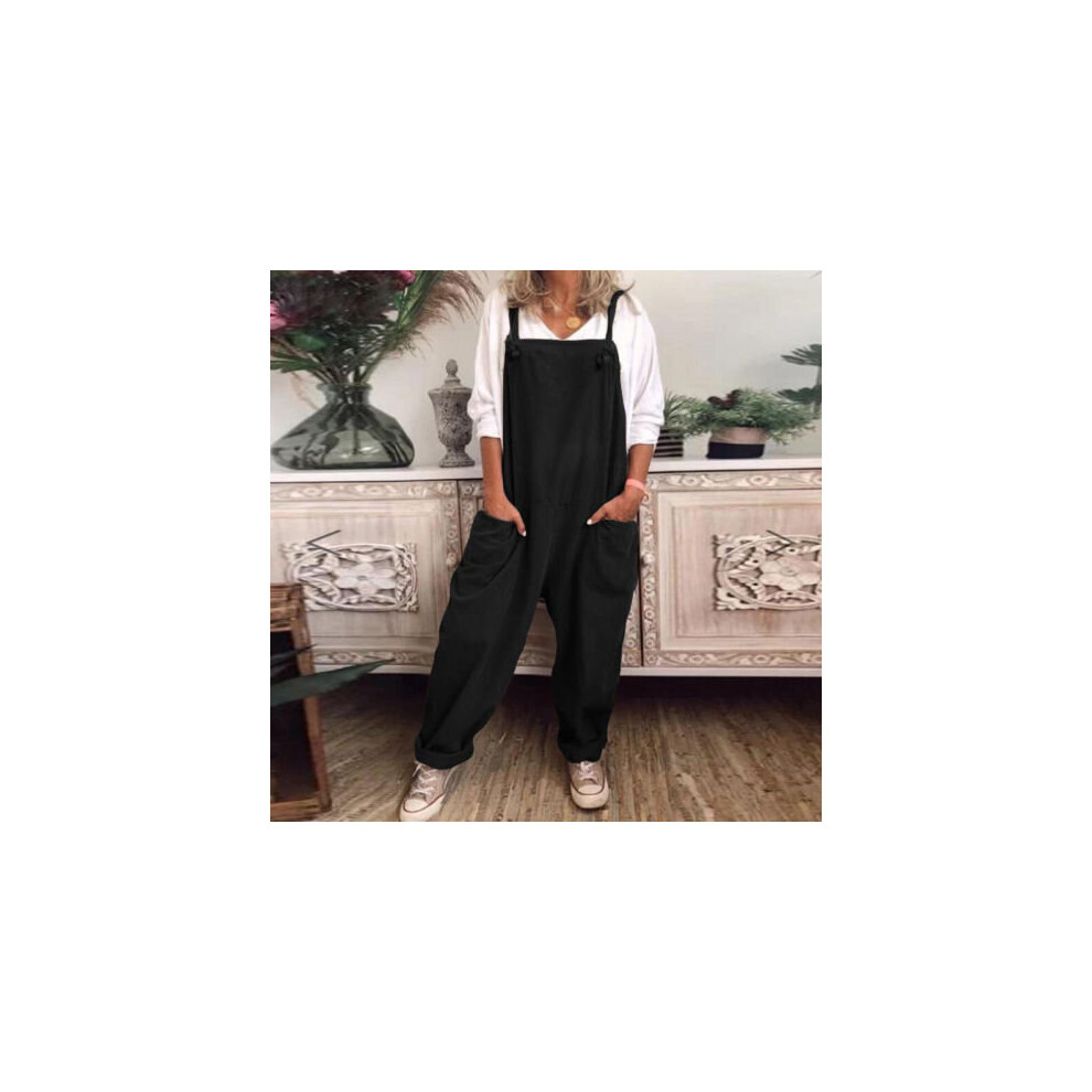 (Black, 3XL) Womens Sleeveless Solid Jumpsuit Dungaree Ladies Solid Loose Rompers Overalls