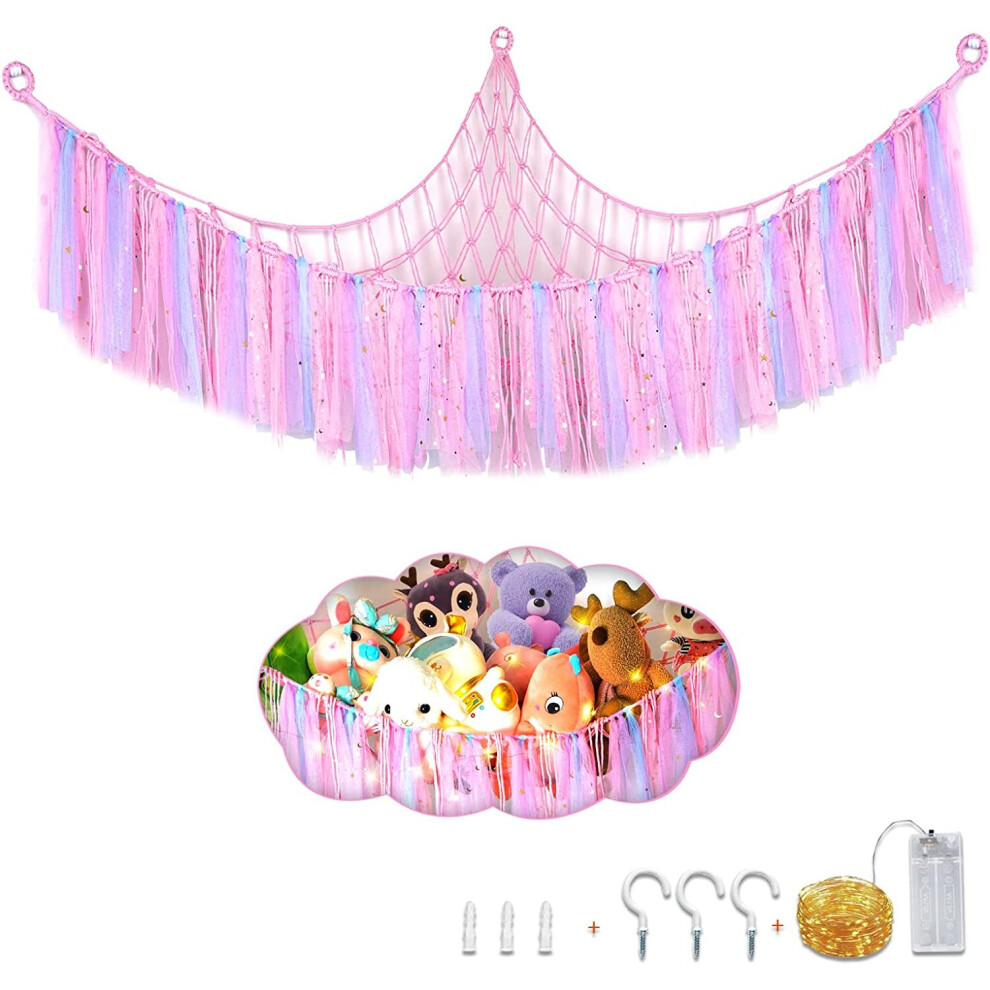 Stuffed Animal Storage Hammock Or Net, Toy Hammock with Led Light,Large Size Net for Stuffed Animals Corner