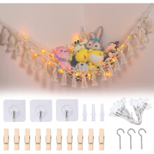 Stuffed Animal Net or Hammock with LED Light stuff Toy Organizer Hanging Storage Net Handmade Toys Storage Hammock Holder