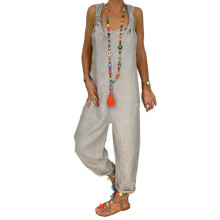 (Grey, M) Fashion Ladies Casual Loose Jumpsuit Cotton Dungarees Trousers Overall Playsuit