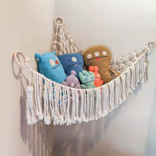 Plush Toy Hammock Hanging Stuffed Animal Storage Holder Cotton Macrame Tassels Wall Storage Suitable for Bedroom Nursery