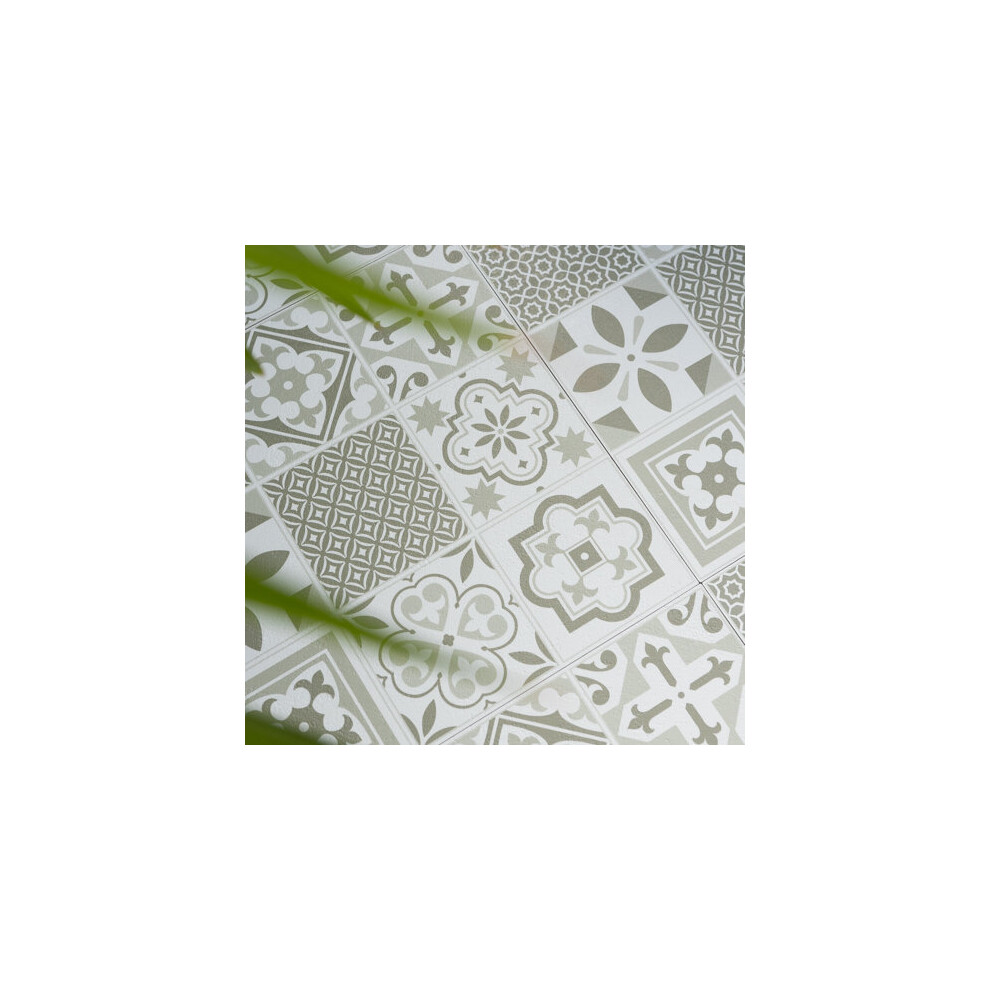 ORIENTAL TILES GREEN peel and stick vinyl floor tiles (30.48cm x 30.48cm) pack qty 11 tiles (1sqm)