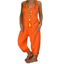 (Orange, S) Fashion Ladies Casual Loose Jumpsuit Cotton Dungarees Trousers Overall Playsuit