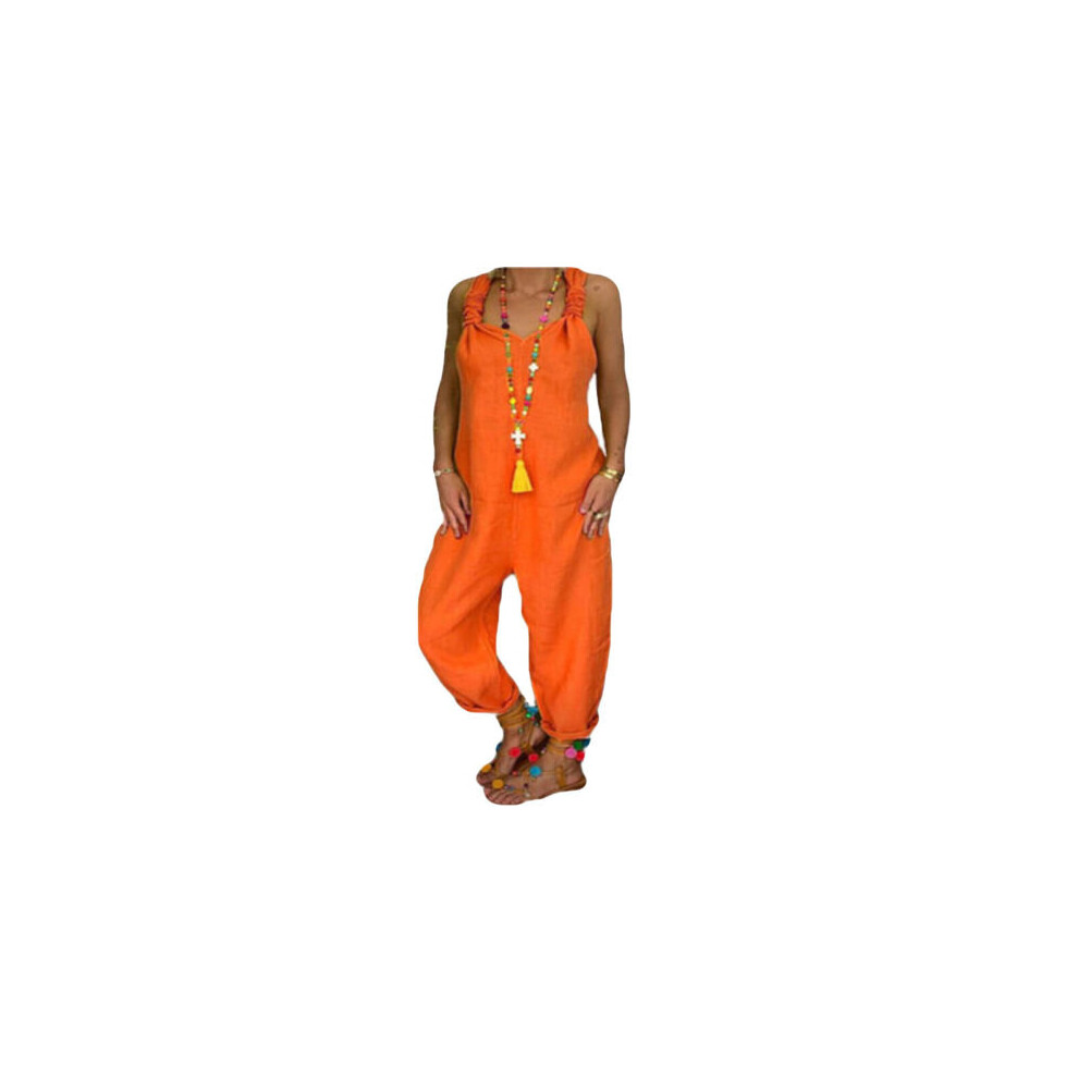 (Orange, S) Fashion Ladies Casual Loose Jumpsuit Cotton Dungarees Trousers Overall Playsuit