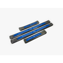 (Blue on Black) For Volkswagen Golf 8 External Car Door Sill Protecto Scuff Plate Guard 4pcs