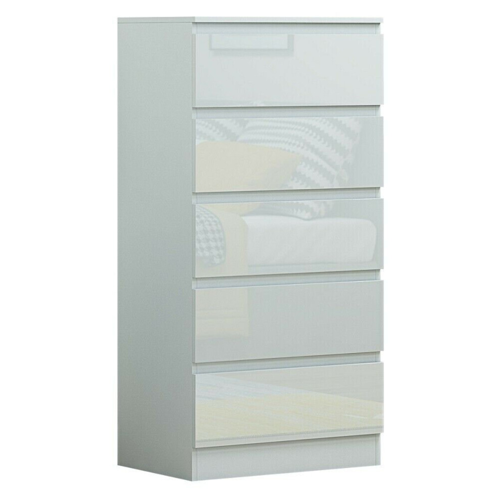 (Gloss White) Carlton 5 Drawer Chest Of Drawers Gloss Finish