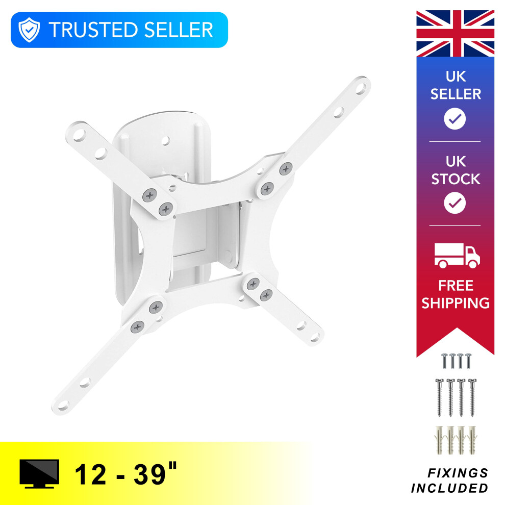 (Tilt and Swivel, White) Monitor Mount Tilt Swivel Full Motion For 13-27" and 12-39" Screens MAHARA