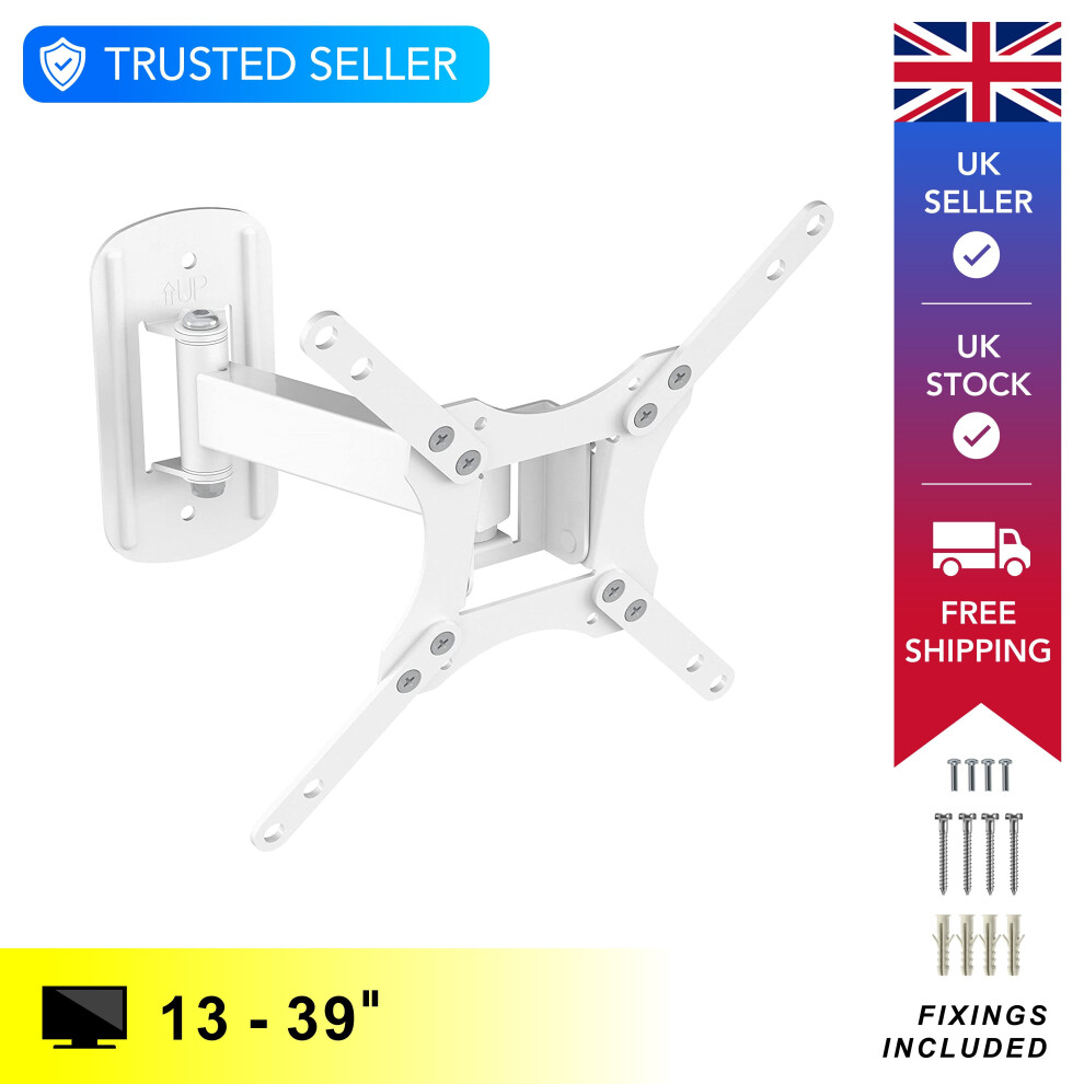 (Full Motion, White) Monitor Mount Tilt Swivel Full Motion For 13-27" and 12-39" Screens MAHARA