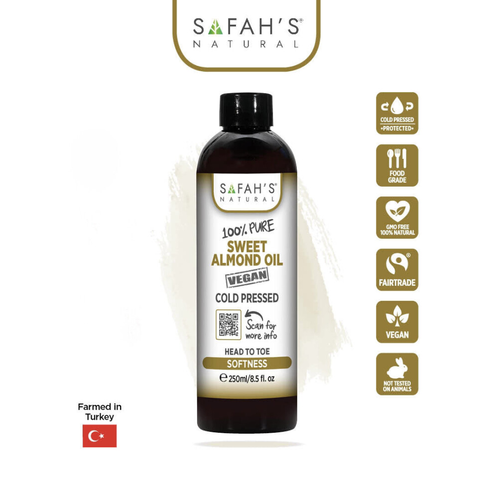 Safah's Natural  Cold Pressed 100% Pure Sweet almond oil 250 ml