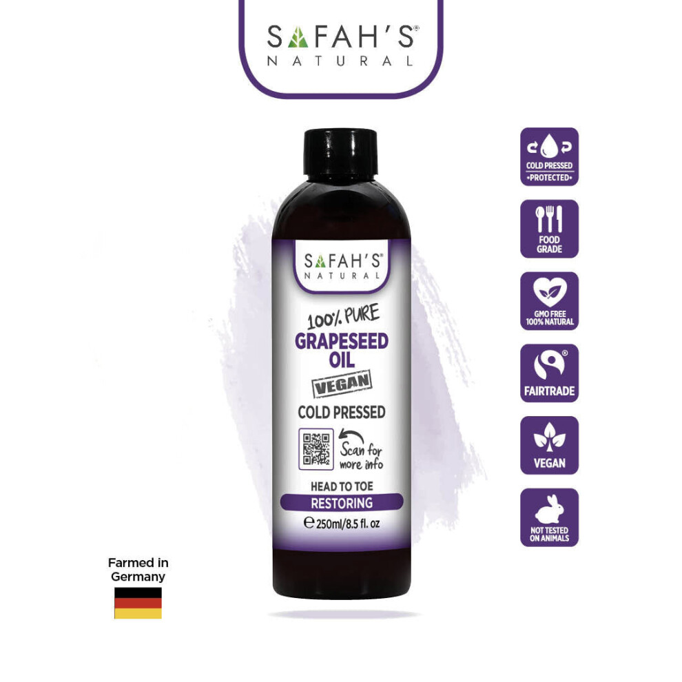 Safah's Natural COLD PRESSED 100% PURE GRAPE SEED OIL 250 ML