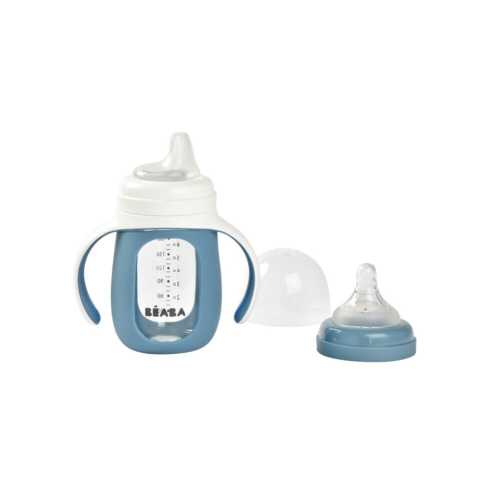 BÃ©aba 2 In1 Glass Learning Bottle With Silicone Cover Blue 210ml