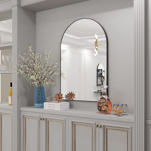 (L(960X660mm)) Arched Wall Mirror Black: Modern Metal Framed Vanity Mirror 2