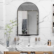 (L(960X660mm)) Arched Wall Mirror Black: Modern Metal Framed Vanity Mirror