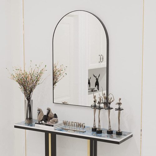 (L(960X660mm)) Arched Wall Mirror Black: Modern Metal Framed Vanity Mirror 1