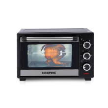 GEEPAS 19L Mini Oven & Grill | Electric Oven with Rotisserie Baking Roasting Grilling | 1280W Temp Control Double Glass Door 60min Timer
