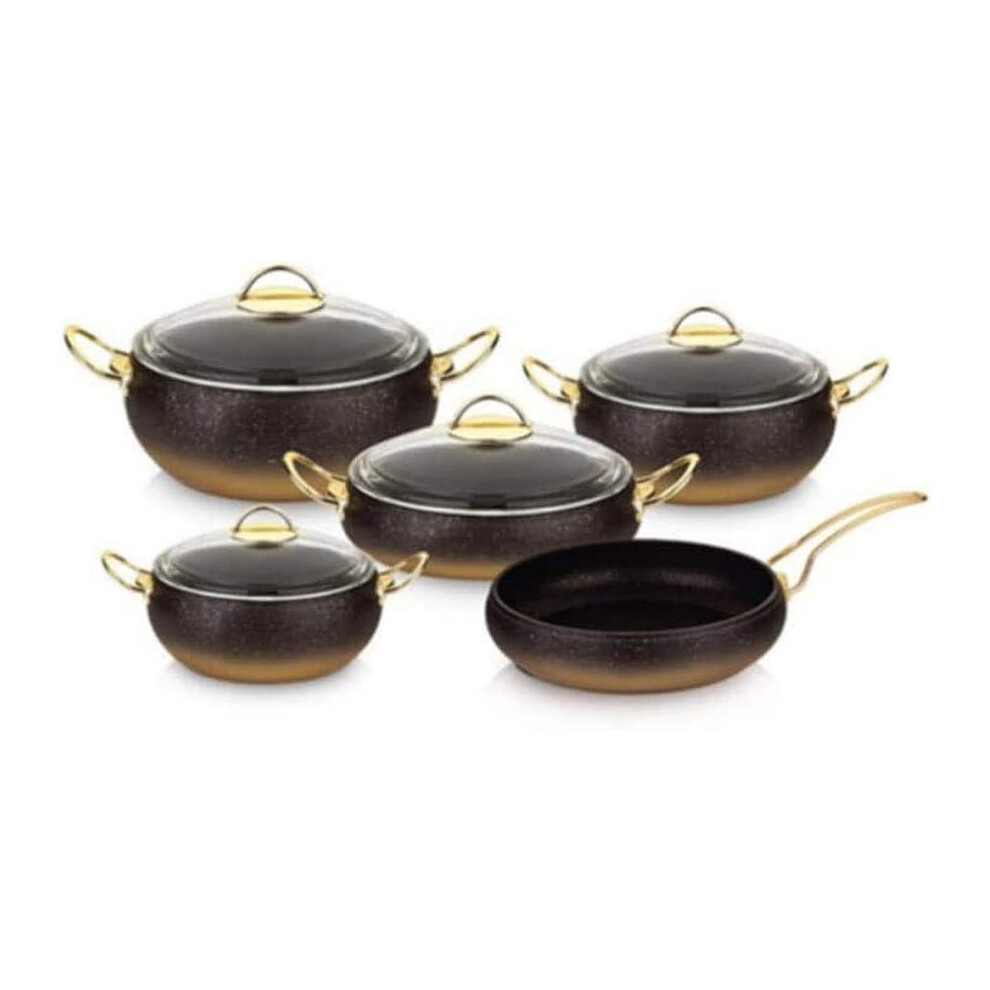 OMS Cookware 9 Piece Non Stick Granite Copper Set - Black