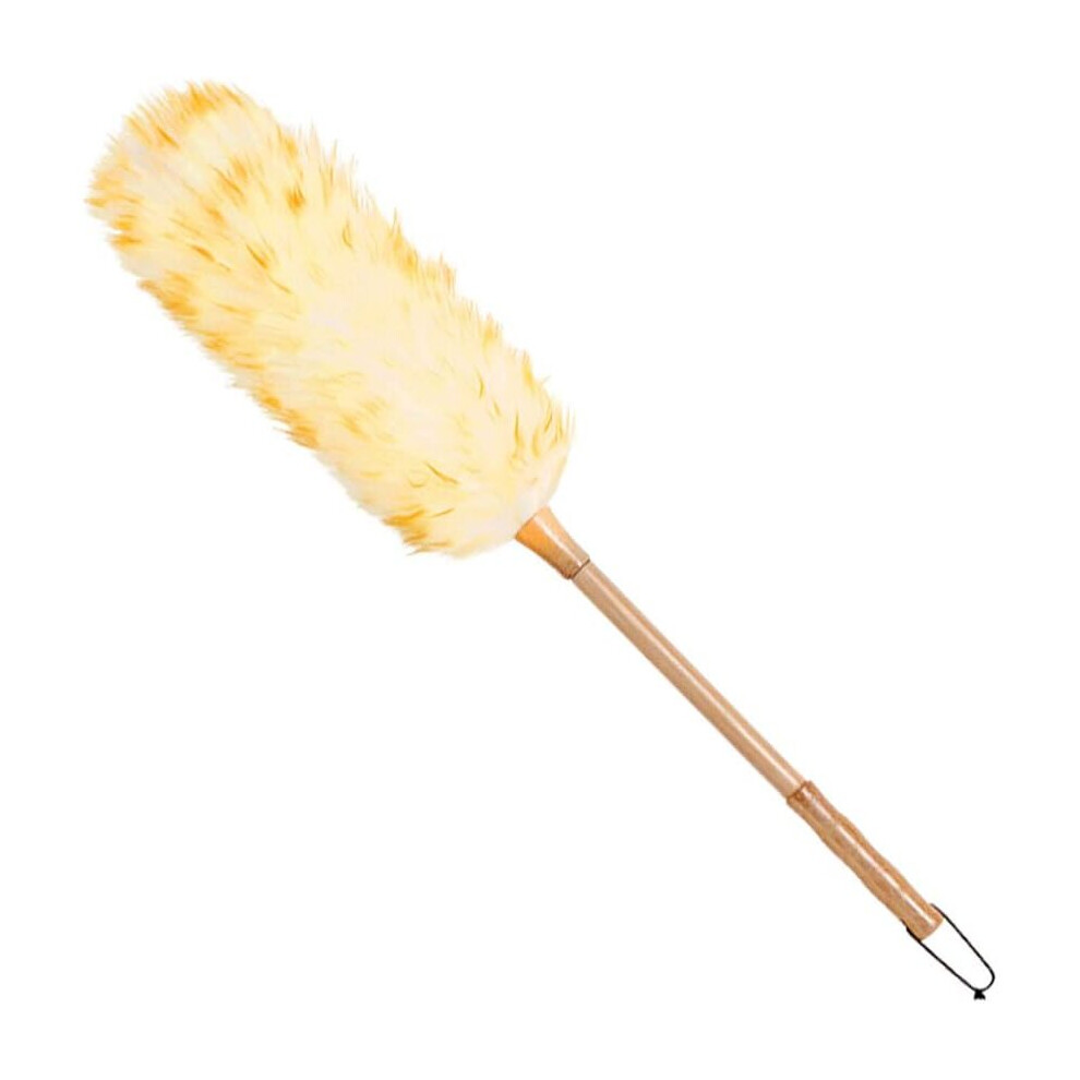 (M) Long Wood Handle Lambswool Feather Duster Anti-Static Dust Brush