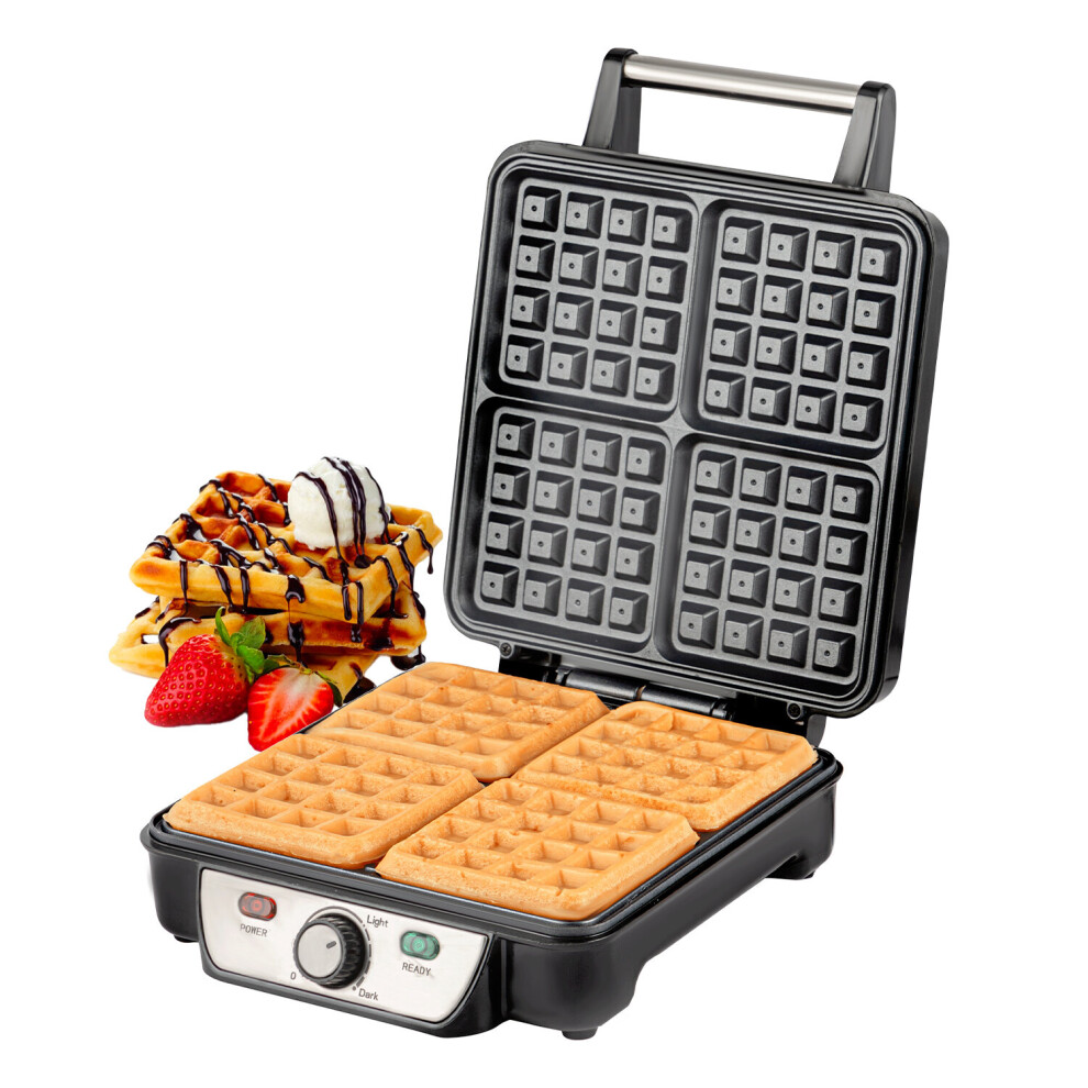 Geepas 1100W Waffle Maker 4 Slice Non-Stick Electric Belgian Waffle Deep Cooking Plates Square
