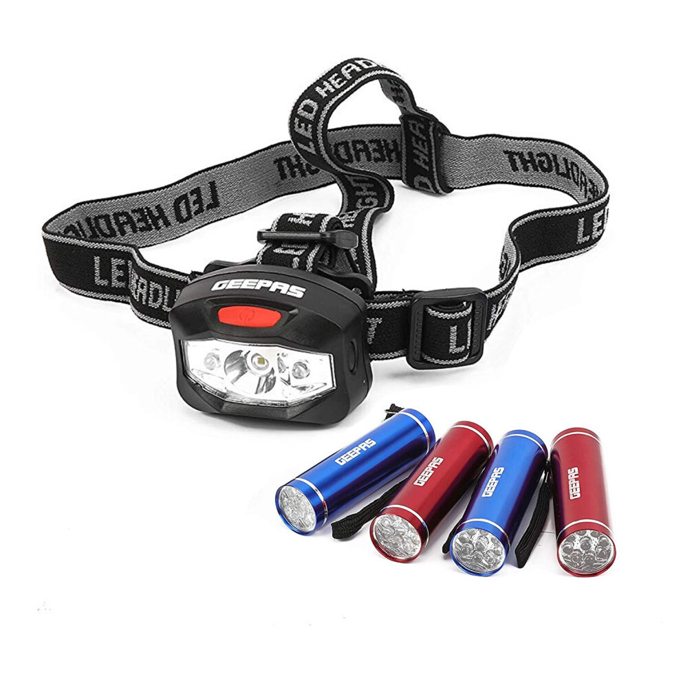 Geepas 3W Headlamp & 4 Pc Mini Flashlight Combo