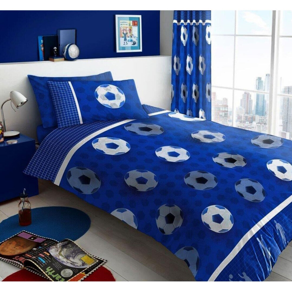(Blue, Single - Duvet Cover/Pillow Case) Football team bedding duvet quilt cover / sheet set kids childrens boys girls