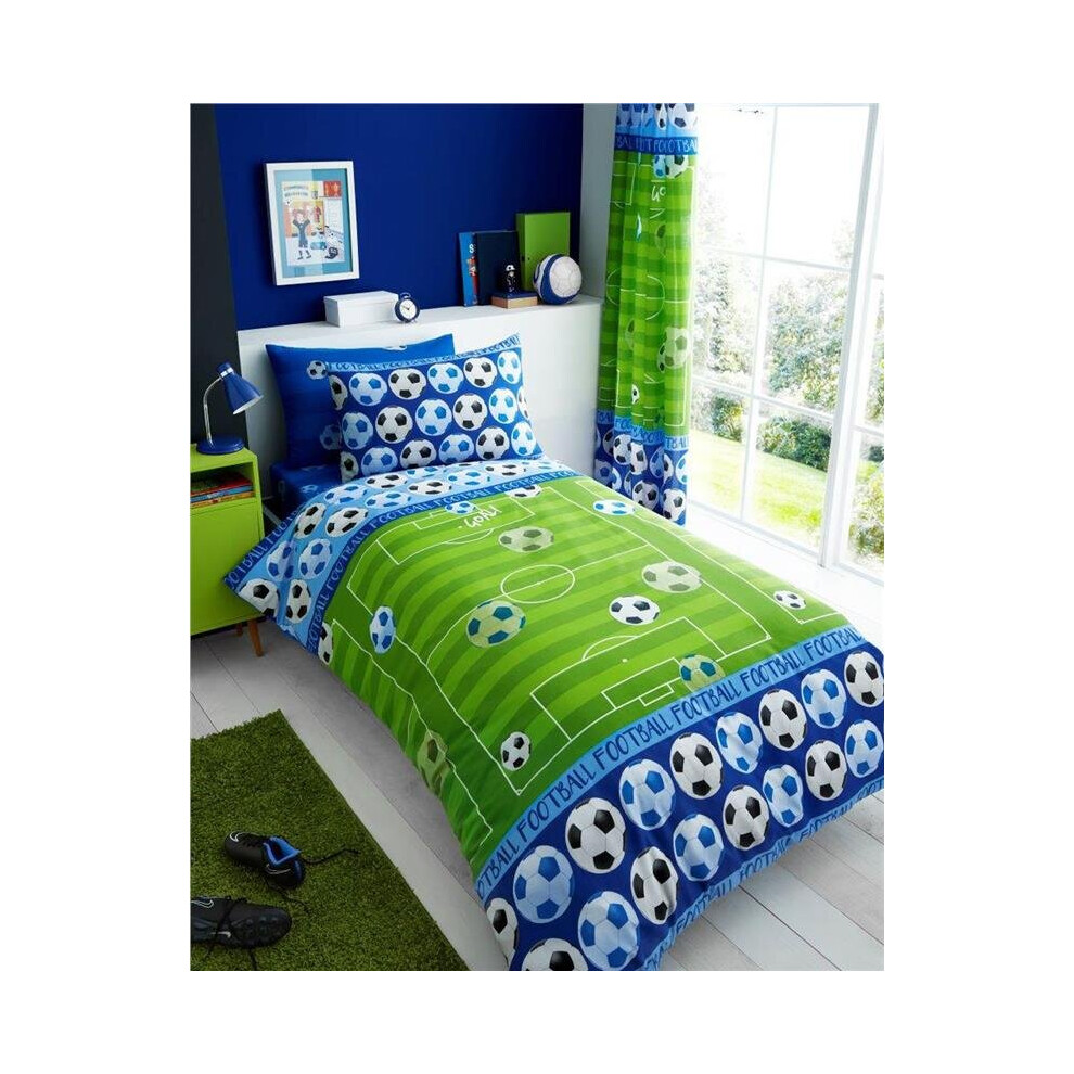 (Duvet Set - Single) Blue football duvet set cover / sheet / curtains *buy separately