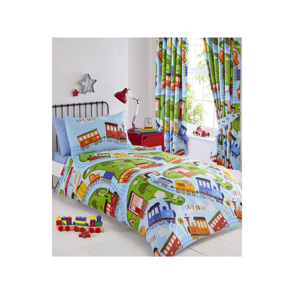 (Duvet Set - Double) Boys duvet set blue toy trains quilt cover bedding matching curtains available