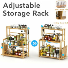 3-Tier Bamboo Spice Rack Organizer – Free-Standing Kitchen Storage with Knife Holder and Chopping Board Rack