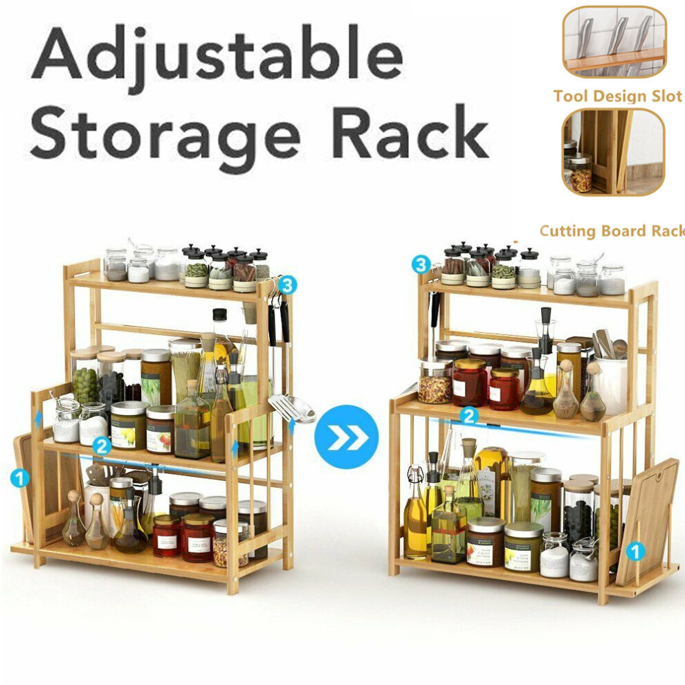 3 Tier Jars Spice Rack Organiser Free Standing Kitchen Storage Holder