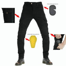 (Black, 4XL) Motorcycle Jeans Motorbike Pants Denim Trousers
