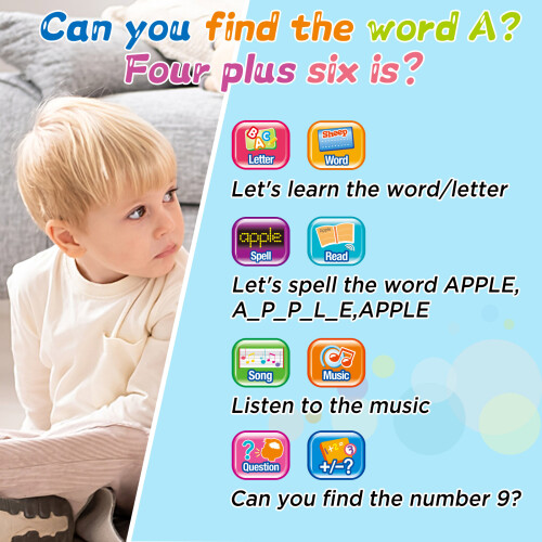 Toddler Tablet Early Learning Educational Toy Multi-Function Musical Touch Pad Activity Computer with Sound and Light for Kids 2