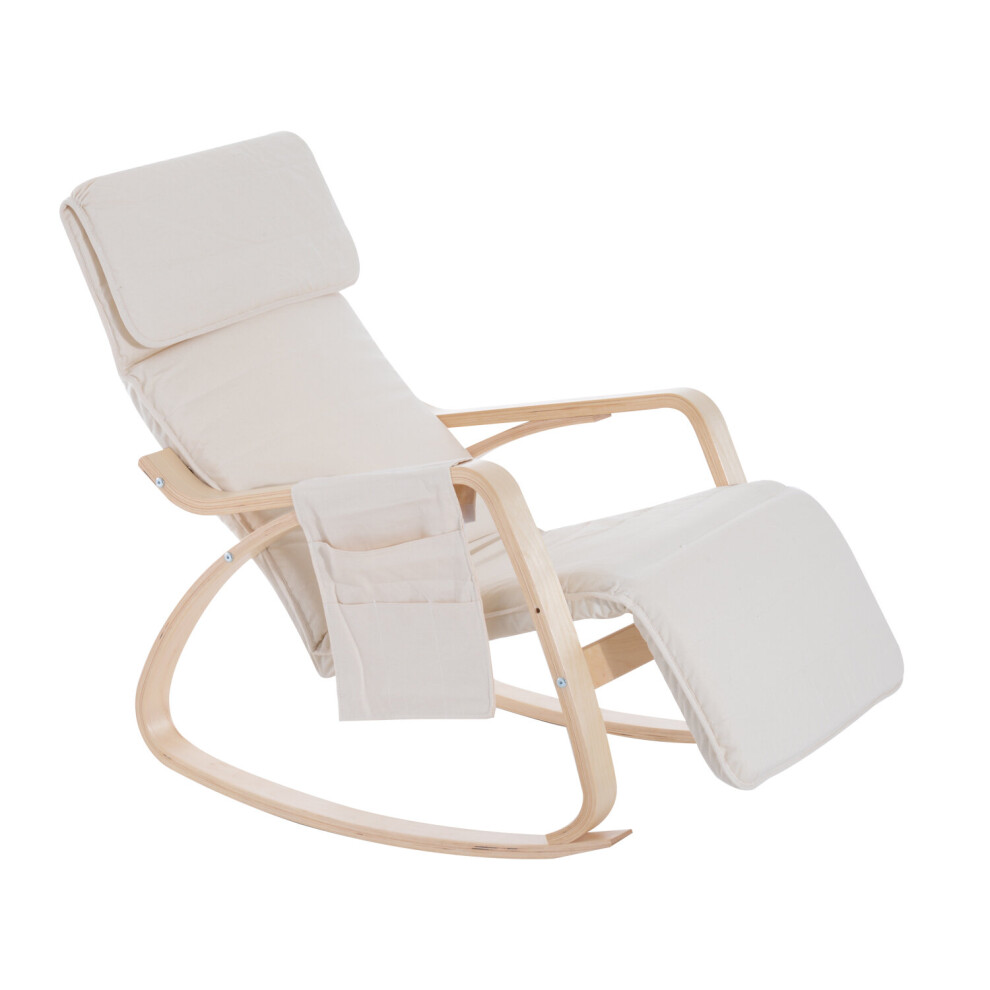 Homcom Rocking Chair Recliner Armchair Adjustable Footrest Cream White White,Cream