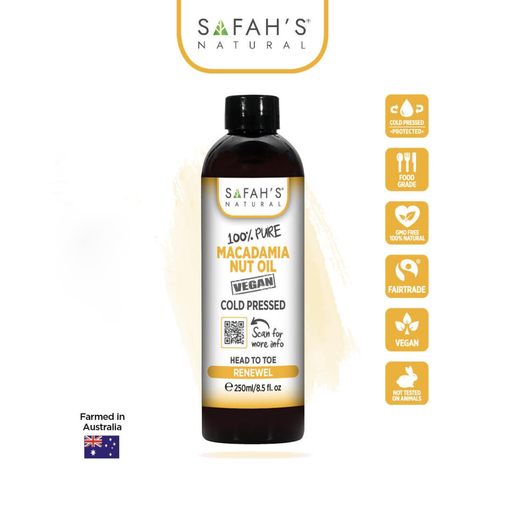 Safah's Natural Cold Pressed 100% Pure Vegan Macadamia Nut Oil 250 Ml