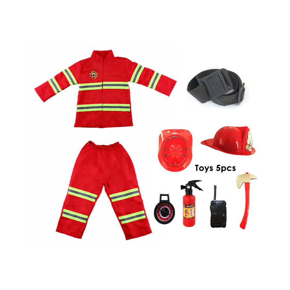 (Set 3, 150cm height) Halloween Firefighter Cosplay Costume for Kids Boys Girls Carnival Party Sam Fireman Uniform Carnival Toys Outfits Work Clothing