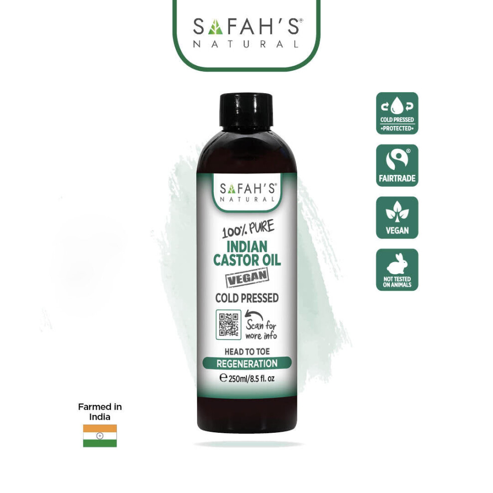 Safah's Natural Cold Pressed 100% Pure Vegan Indian Castor Oil 250 Ml