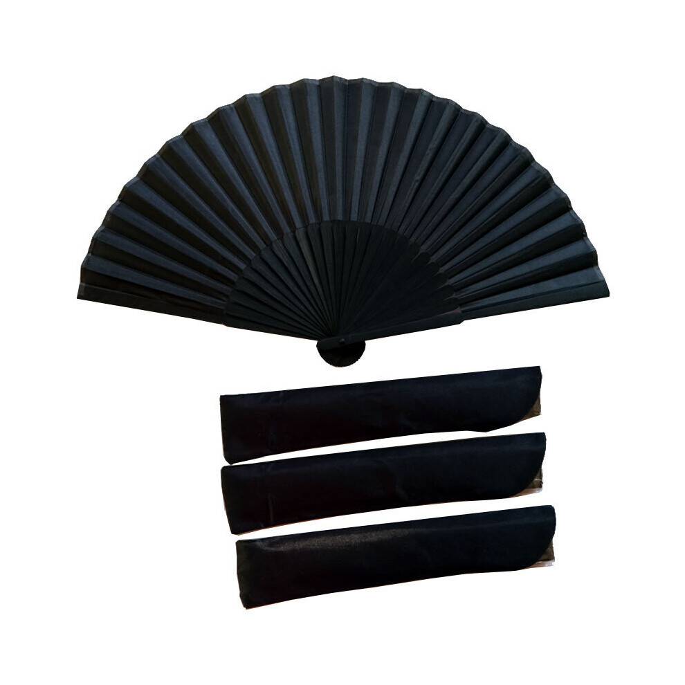 38 x 21cm Folding Fan Black Vintage Hand Fan Handheld Fan Chinese Style for Outdoor Travel Wedding Dancing Gift
