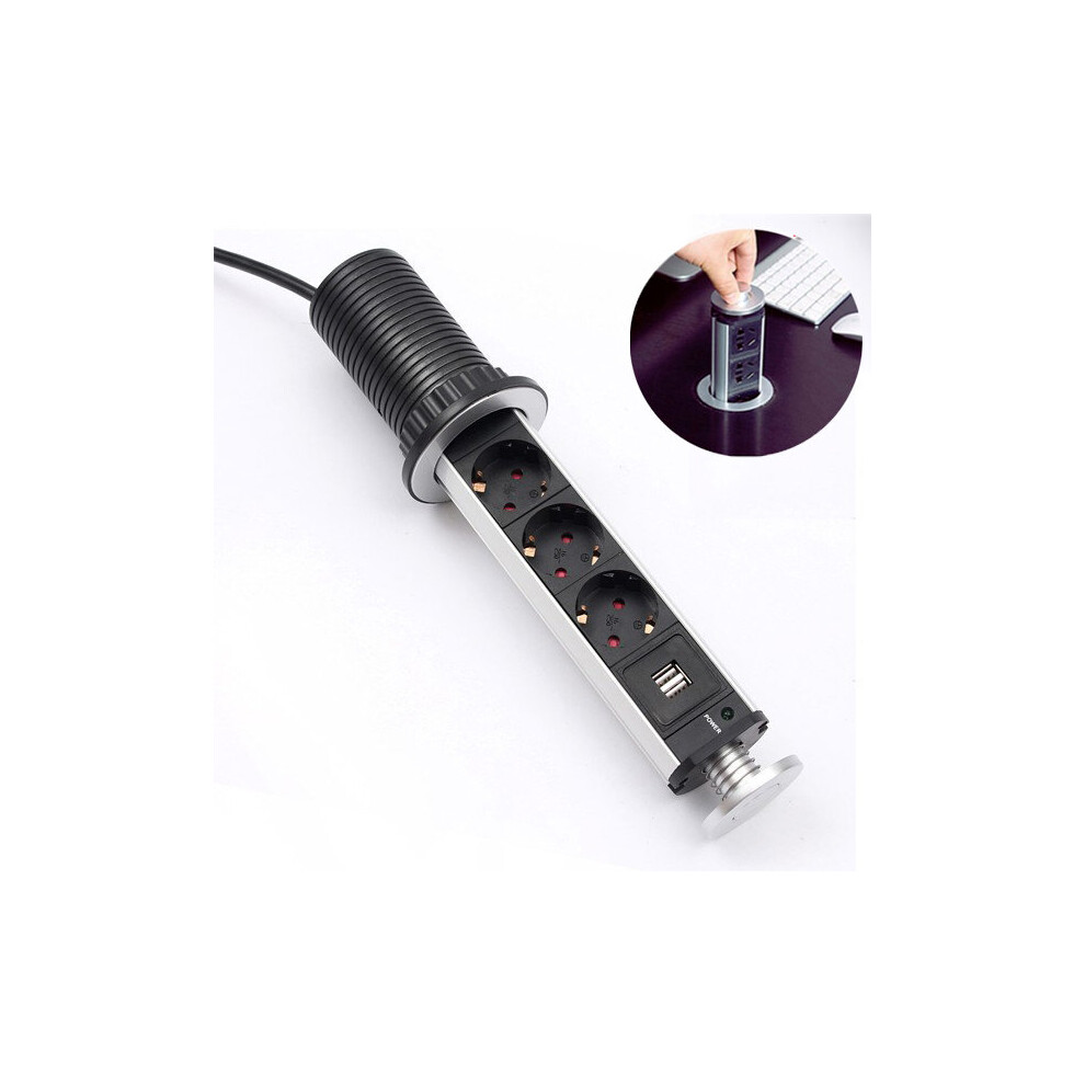 Aluminum Shell Hidden Tensile Ur-A Socket With Charge Usb 3Eu Outlets Kitchen Office Desktop Socket 6901250201541