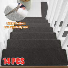 (14Pcs/Set Dark Grey) Self-Adhesive Carpets Stair Treads Non-Slip Mats